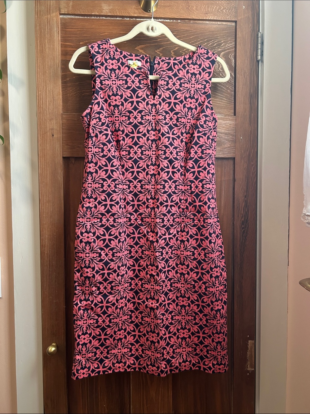 Talbots Pink & Navy Floral-Scroll Sheath Dress